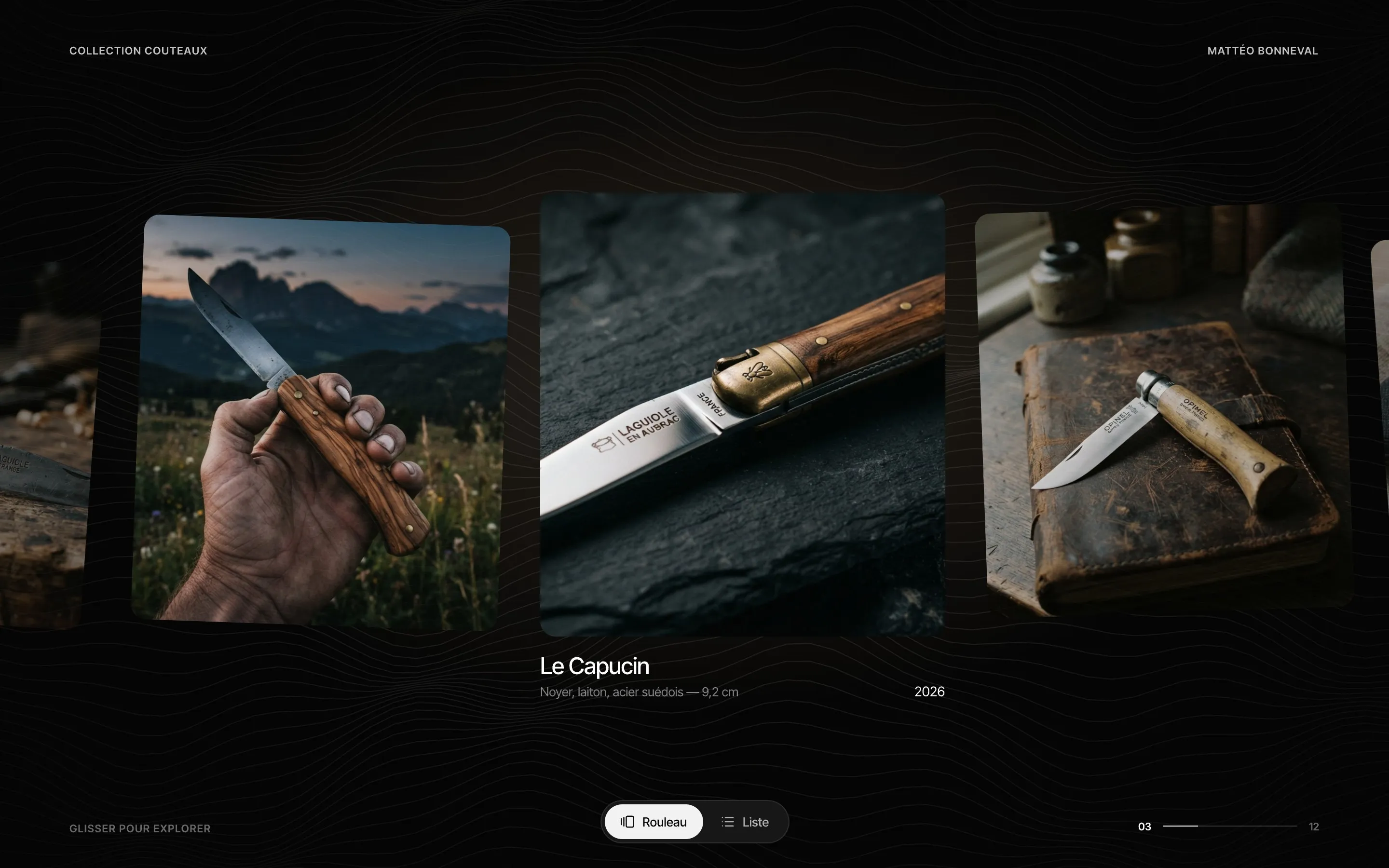 Aperçu du site Lames, collection de couteaux